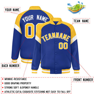 Custom Royal Gold-White Varsity Full-Snap Color Block Letterman Jacket