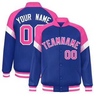 Custom Royal Pink-White Varsity Full-Snap Color Block Letterman Jacket