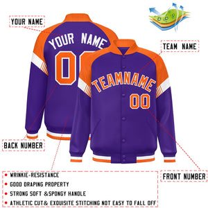 Custom Purple Orange-White Varsity Full-Snap Color Block Letterman Jacket