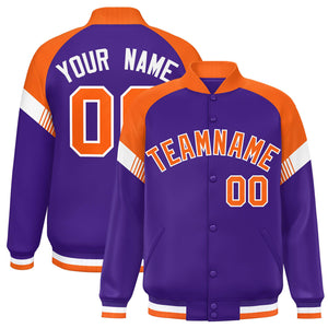 Custom Purple Orange-White Varsity Full-Snap Color Block Letterman Jacket