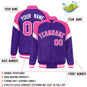 Custom Purple Pink-White Varsity Full-Snap Color Block Letterman Jacket