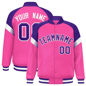 Custom Pink Purple-White Varsity Full-Snap Color Block Letterman Jacket