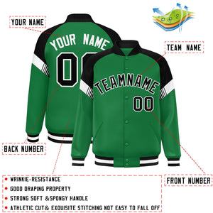 Custom Kelly Green Black-White Varsity Full-Snap Color Block Letterman Jacket