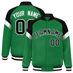 Custom Kelly Green Black-White Varsity Full-Snap Color Block Letterman Jacket