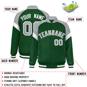 Custom Green Gray-White Varsity Full-Snap Color Block Letterman Jacket