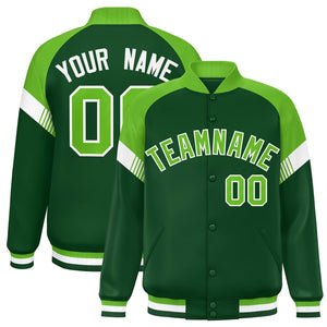 Custom Green Neon Green-White Varsity Full-Snap Color Block Letterman Jacket