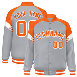 Custom Gray Orange-White Varsity Full-Snap Color Block Letterman Jacket