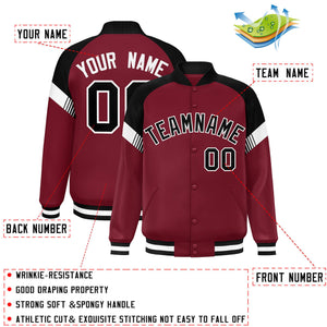 Custom Crimson Black-White Varsity Full-Snap Color Block Letterman Jacket