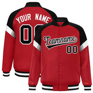 Custom Red Black-White Varsity Full-Snap Color Block Letterman Jacket