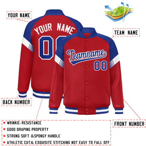 Custom Red Royal-White Varsity Full-Snap Color Block Letterman Jacket