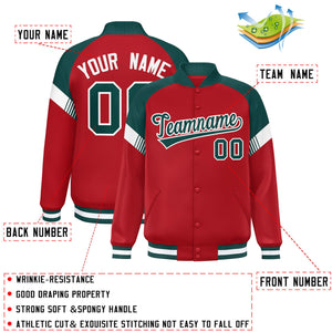 Custom Red Midnight Green-White Varsity Full-Snap Color Block Letterman Jacket