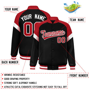 Custom Black Red-White Varsity Full-Snap Color Block Letterman Jacket