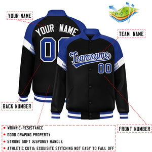 Custom Black Royal-White Varsity Full-Snap Color Block Letterman Jacket