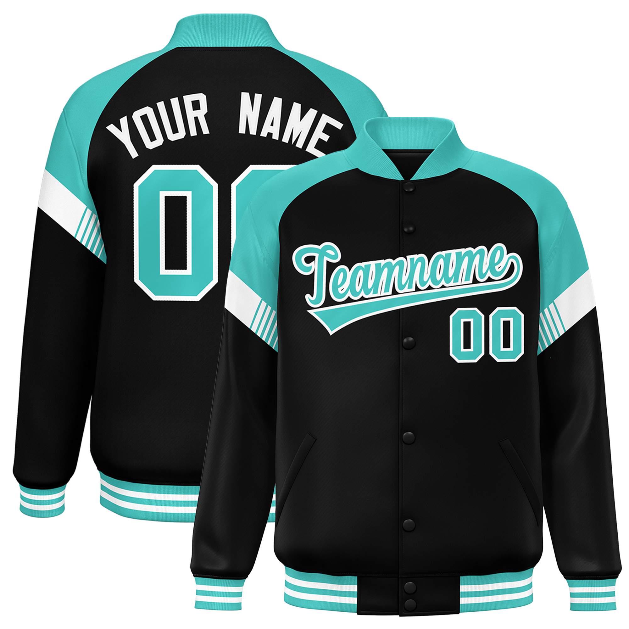 Custom Black Bright Green-White Varsity Full-Snap Color Block Letterman Jacket