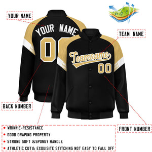 Custom Black Old Gold-White Varsity Full-Snap Color Block Letterman Jacket