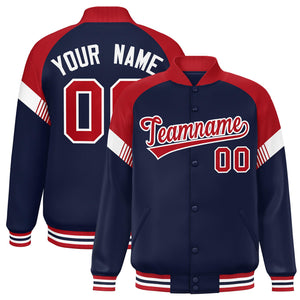 Custom Navy Red-White Varsity Full-Snap Color Block Letterman Jacket