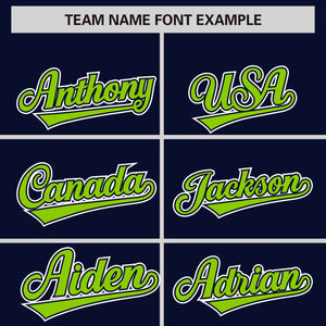 Custom Navy Neon Green-White Varsity Full-Snap Color Block Letterman Jacket