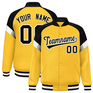 Custom Gold Black-White Varsity Full-Snap Color Block Letterman Jacket