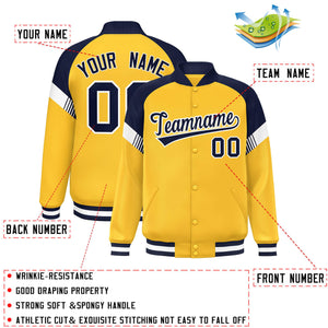 Custom Gold Navy-White Varsity Full-Snap Color Block Letterman Jacket