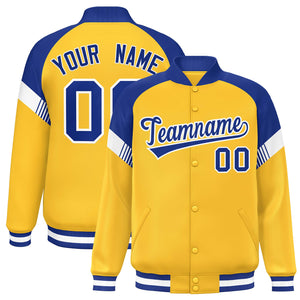 Custom Gold Royal-White Varsity Full-Snap Color Block Letterman Jacket