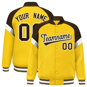 Custom Gold Brown-White Varsity Full-Snap Color Block Letterman Jacket