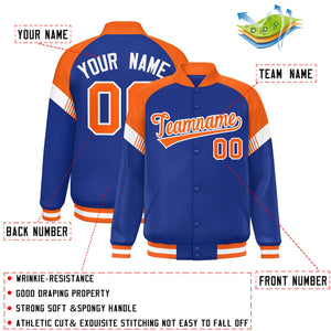 Custom Royal Orange-White Varsity Full-Snap Color Block Letterman Jacket