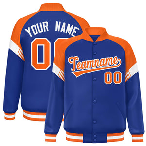 Custom Royal Orange-White Varsity Full-Snap Color Block Letterman Jacket