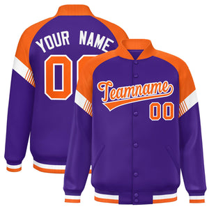 Custom Purple Orange-White Varsity Full-Snap Color Block Letterman Jacket