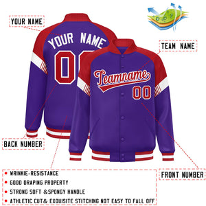 Custom Purple Red-White Varsity Full-Snap Color Block Letterman Jacket