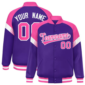 Custom Purple Pink-White Varsity Full-Snap Color Block Letterman Jacket