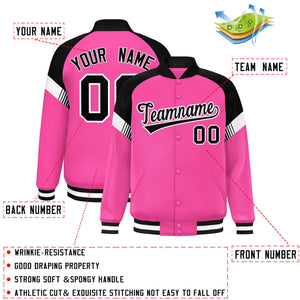 Custom Pink Black-White Varsity Full-Snap Color Block Letterman Jacket