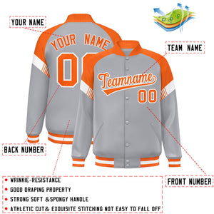 Custom Gray Orange-White Varsity Full-Snap Color Block Letterman Jacket