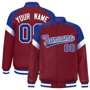 Custom Crimson Royal-White Varsity Full-Snap Color Block Letterman Jacket