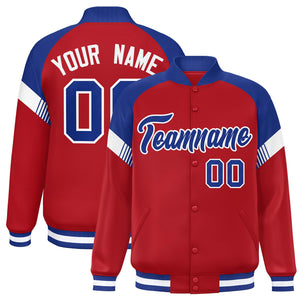 Custom Red Royal-White Varsity Full-Snap Color Block Letterman Jacket