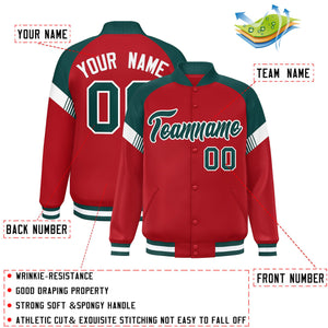 Custom Red Midnight Green-White Varsity Full-Snap Color Block Letterman Jacket