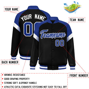 Custom Black Royal-White Varsity Full-Snap Color Block Letterman Jacket