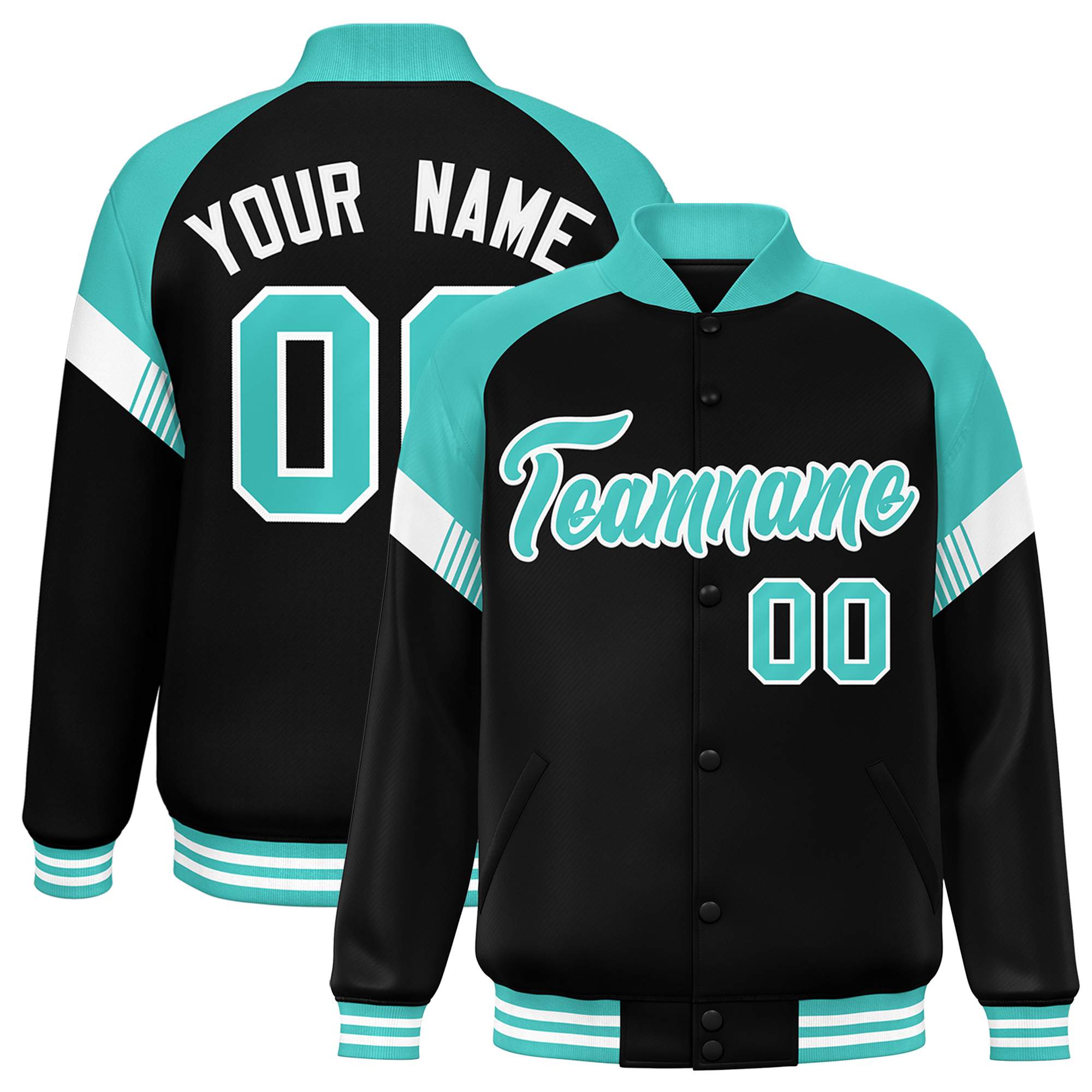 Custom Black Bright Green-White Varsity Full-Snap Color Block Letterman Jacket