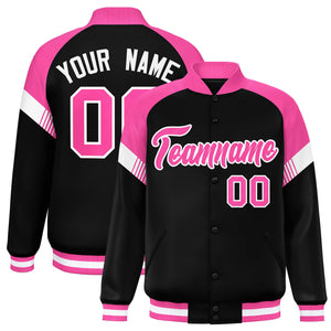 Custom Black Pink-White Varsity Full-Snap Color Block Letterman Jacket