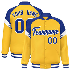 Custom Gold Royal-White Varsity Full-Snap Color Block Letterman Jacket