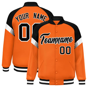 Custom Orange Black-White Varsity Full-Snap Color Block Letterman Jacket