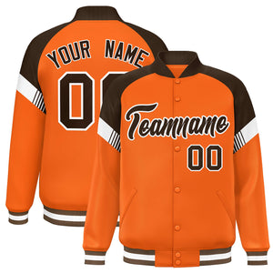 Custom Orange Brown-White Varsity Full-Snap Color Block Letterman Jacket