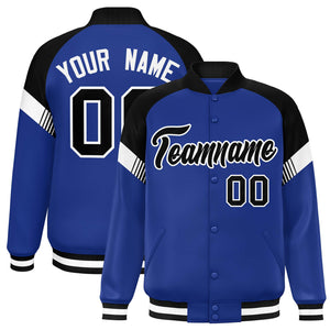 Custom Royal Black-White Varsity Full-Snap Color Block Letterman Jacket