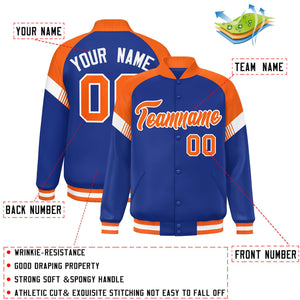 Custom Royal Orange-White Varsity Full-Snap Color Block Letterman Jacket