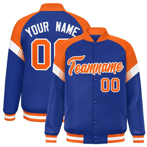 Custom Royal Orange-White Varsity Full-Snap Color Block Letterman Jacket