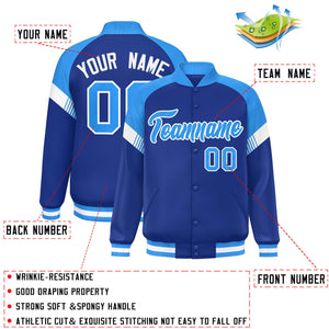 Custom Royal Powder Blue-White Varsity Full-Snap Color Block Letterman Jacket