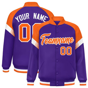 Custom Purple Orange-White Varsity Full-Snap Color Block Letterman Jacket