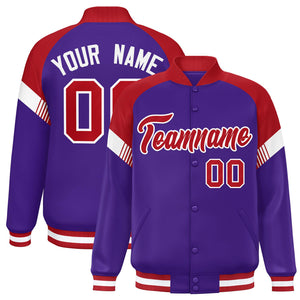 Custom Purple Red-White Varsity Full-Snap Color Block Letterman Jacket