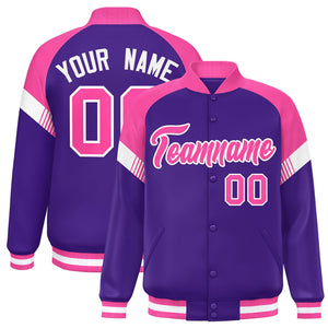 Custom Purple Pink-White Varsity Full-Snap Color Block Letterman Jacket