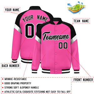 Custom Pink Black-White Varsity Full-Snap Color Block Letterman Jacket