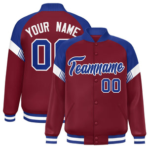 Custom Crimson Royal-White Varsity Full-Snap Color Block Letterman Jacket